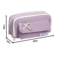 Tempat Pensil Model Pita Silang Kotak Pensil Tali Rami Ritsleting Ganda Bahan Kanvas Pouch Tempat Al