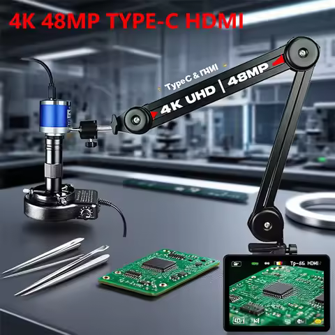 4K 48MP HDMI TYPE-C Microscope With 360° Adjustable Arm, 0-150X Magnification for Electronics Repair