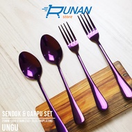Sendok Garpu Korea Set Ungu Sendok Makan Stainless Steel Ungu Purple