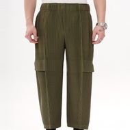 Issey Miyake Manual Three-time Pressing House Pleated Army Green Overalls Mens Autumn Casual Tapered