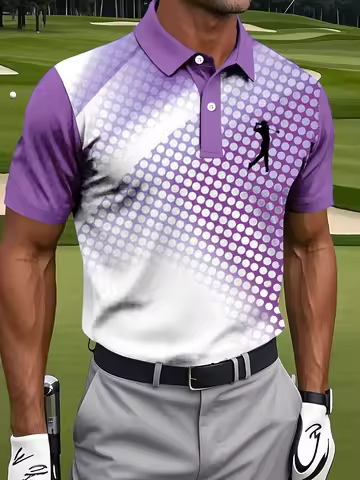 New Men'S Golf Polo Shirt Featuring a Stylish Blue And White Gradient Pattern, Perfect for Outdoor A