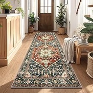 Yamaziot Washable Runner Rug, 3x8 Non-Slip Boho Vintage Hallway Rug with Rubber Backing, Low Pile Fa