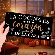 1pc 2D Flat Black Sign With Spanish Text "LA COCINA ES EL Corazón DE LA CASA", Meaning "The Kitchen 