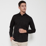 KEMEJA Men's shirt M231 Men's Basic Plain Oxford Long Shirt Black 1456C - XL black long sleeve lates