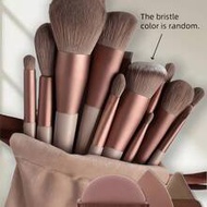 13 ชิ้น ชุดแปรงแต่งหน้า + 3 ชิ้น ฟองน้ำแต่งหน้าสีน้ำตาล, รวมถึงแปรงอายแชโดว์, แปรงรองพื้น, แปรงบีบีค