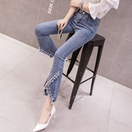 Micro flared jeans, women's long pants, high waisted elastic flared pants