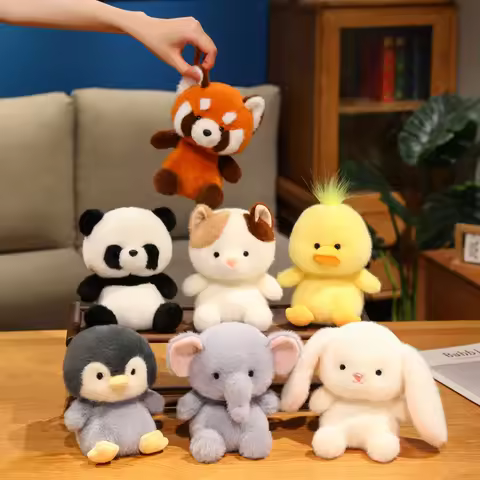 Cute Sitting Animals Panda Raccoon Elephant Cat Soft Plush Dolls Stuffed Penguin Bunny Duck Plushie
