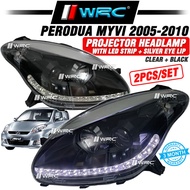 Perodua Myvi 2005-2010 Projector Headlamp With Led Strip + Silver Eye Lip