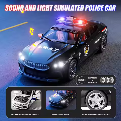 1:32 Simulation BMW M8 Police Car Car Model Car With Sound and Light High Simulation Kids Gift Colle