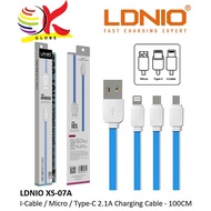 LDNIO XS-07A XS-07 XS07A XS07 I-CABLE/ MICRO/ TYPE C TO USB CABLE 2.1A TRANSMISSION CHARGING CABLE -