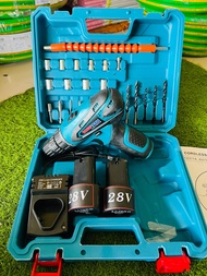 สว่าน สว่านแบตเตอรี่ BOSS TECH ฟ้า แถมแบตเตอรี่2ก้อน 28V พร้อมแท่นชาร์จและอุปกรณ์แถมครบชุด พร้อมใช้ง