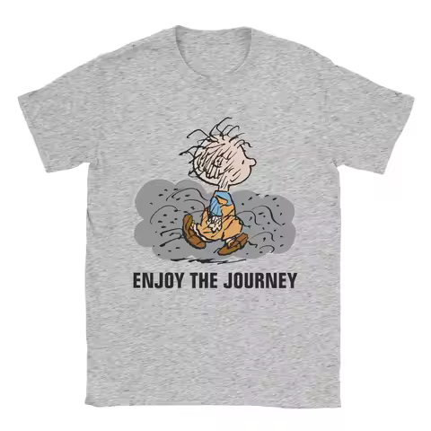 Men Peanuts Snoopy Pigpen Walking Cloud T Shirt Pure Cotton Clothes Casual Short Sleeve Crewneck Tee