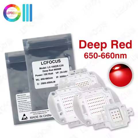 High Power 1W 3W 5W 10W 20W 30W 50W 100W Grow LED Chip Deep Red 650nm 660nm For DIY Indoor Plant Aqu