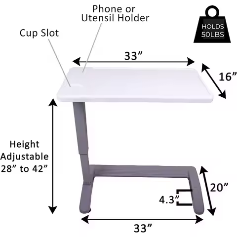 Overbed Table and Hospital Bed Table - Table With Wheels - Over The Bed For Home Use and Hospital, B