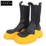 二手 Bottega Veneta Tire 切爾西靴，女款，黑色和橙色，尺寸 38