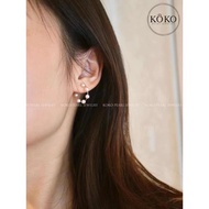 3.5mm Akoya pearl station hoop earrings, Japanese seawater pearl, 18k yellow gold, gift for her