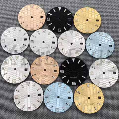 29mm Honeycomb Pattern Watch Dial White Rose Ice blue Watch Face With Green Luminous Fit For NH35 Au