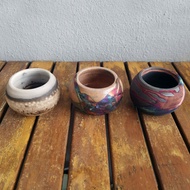 RAAQUU Tsuchi Raku Art Pottery Planter Pot Mixed Finish Set of 3 for Indoor plants cactus Handmade C