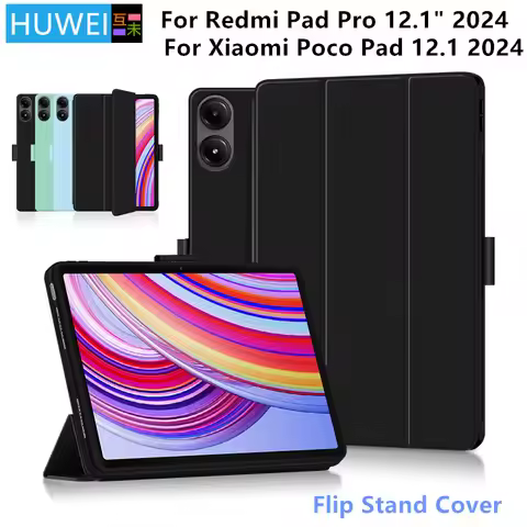 HUWEI Case For Xiaomi Poco Pad 12.1 inch 2024 Redmi Pad Pro Tablet Tri-Folding Stand Cover For POCO