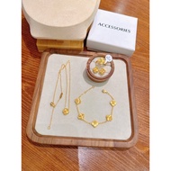 Women's titanium bracelet necklace, 4-leaf clover jewelry set