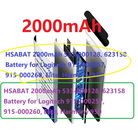 HSABAT 2000mAh 533-000128, 623158 Battery for Logitech 915-000257, 915-000260, Elite, Harmony 950