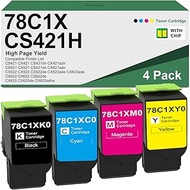 78C1XK0 78C1XC0 78C1XM0 78C1XY0 4-Pack Toner Cartridge Compatible with Lexmark 78C1X Toner Replaceme