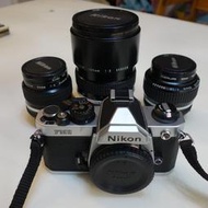 中古 Nikon 經典底片相機FM2 含三支經典定焦大光圈手動鏡頭 24/f2 50/f1.2 135/f2