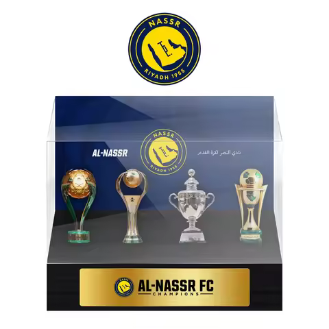 Al Nassr FC 3/4PCS Metal Mini Trophy Collection Acrylic Dustproof Display Box Football Championship 