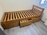 Wooden Single Bed Frame with Drawers 實木單人床架