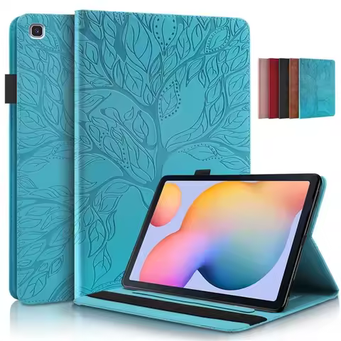 3D Tree Embossed for Samsung Galaxy Tab S6 Lite 2022 Case 10.4 inch PU Leather Book Cover Tablet for