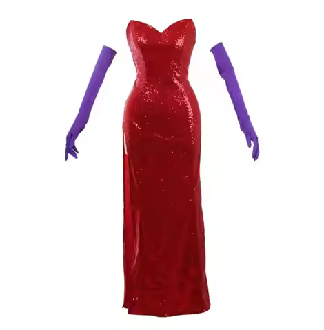 Jessica Cosplay Costume Anime Framed Rabbit Fantasia Carnival Halloween Red Sequin Fancy Dress Glove