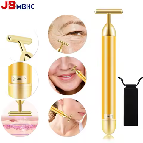 24K Gold Roller Facial Vibrating Massager Slimming Facial Skin Beauty Pulse Firming Face Massage Lif