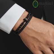 MARTIN1 Double-Row Braided Bracelet, Leather Black Lava Rock Bead Bracelet, Wristband Magnetic Bible