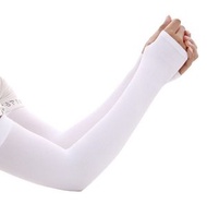 A1 - (2對 白色露指款) 夏季冰絲防曬袖套 防紫外線冰凉手袖套