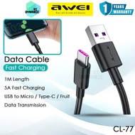 Awei CL-77 Data Cable 5A Fast Charging Cable USB Cable Type-C Micro 1M Length 100cm Mobile Kabel Awe