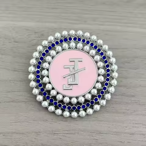 Premium Quality JJOA Pink and Blue Pearl Rhinestone Inlaid Jack and Jill of America Symbol JJ Jewelr