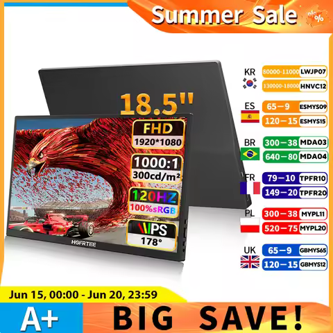 HGFRTEE 18.5inch Portable Monitor 120Hz RGB100% With VESA Hole & Back bracket Laptop Extended Displa