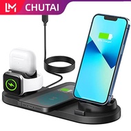 Qi Fast Wireless Charger Stand สำหรับ iPhone 11 12X8 Apple Watch 6 In 1 Wireless Iphone Huawei Xiaomi Charger สำหรับ AirPods สำหรับ Apple Watch Iphone หูฟัง