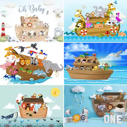 Flood Escape Noah Ark Animal Photography Background Children's Birthday Baby Shower Background Lion 
