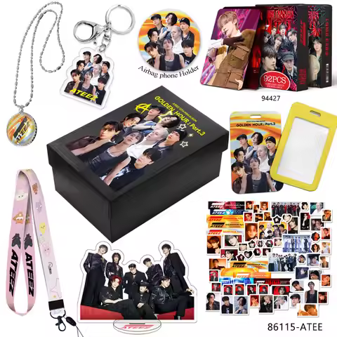Kpop Ateez Gift Box World Tour Peripheral Small Gift Box Lomo Card Zinc Alloy Necklace Card Set Pend
