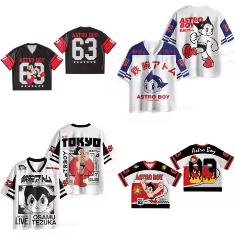 Anime Astro Boy Vintage Baseball Jersey Double Sided Print Short Sleeve Tshirt Japanese Manga Street