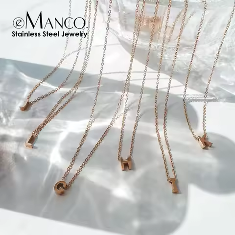 eManco Initial Stainless Steel Pendant Necklace Gold Color 26 Initial Name Chain Minimalist Initial