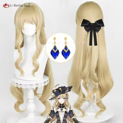 Fontaine Navia Cosplay Wig 95cm Linen Golden Cruly Wigs For Women Cosplay Anime Wig Heat Resistant S