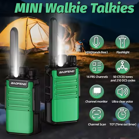 2PCS Baofeng BF-V8 FRS Walkie Talkies, 16 Channels, 3-5km, CTCSS/DCS, VOX, Rechargeable with Flashli