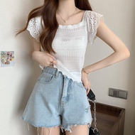LitlteBee.shop.75369 Knitted Sweater Short Sleeves Round Neck Small Mesh Is Very Cute Korean Style.