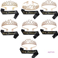 [in stock]Aqtten 18/21/30/40/50/60/70 Silver Gold Birthday Party Satin Sash Crown Tiara Headband For