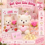 Teddy bear set, graduation gift, 1 mini bear + carrying bag + lamp + flower + card. birthday gift fo
