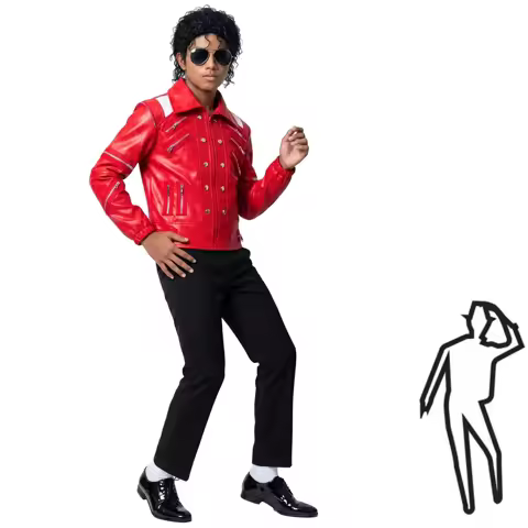 80s Retro Pop Star Costume Michael Jackson Style Beat It Red Leather Jacket Sunglasses Set Halloween