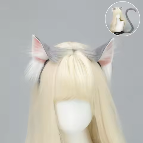 Lolita Cosplay Props Handcrafted Furry Simulation Cat Ears Headband Tail Accessories Fit Comic Con N