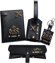 Unisex Leightweight PU Passport Cover, luggagtag, Specs Holder and Keychain (Set of 4), Black, Moder